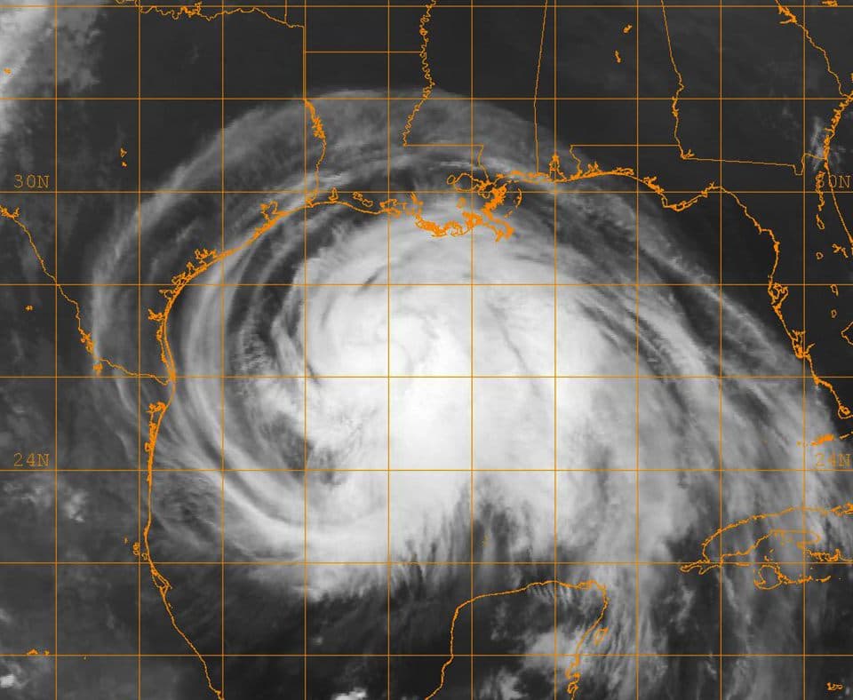 Satellite image showing the broad setup behind a hurricane watch vs warning decision