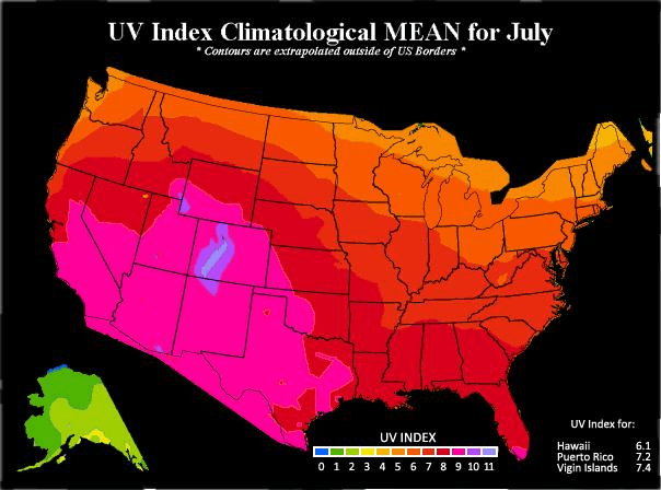Seasonal UV intensity map supporting sun exposure risk by zip code